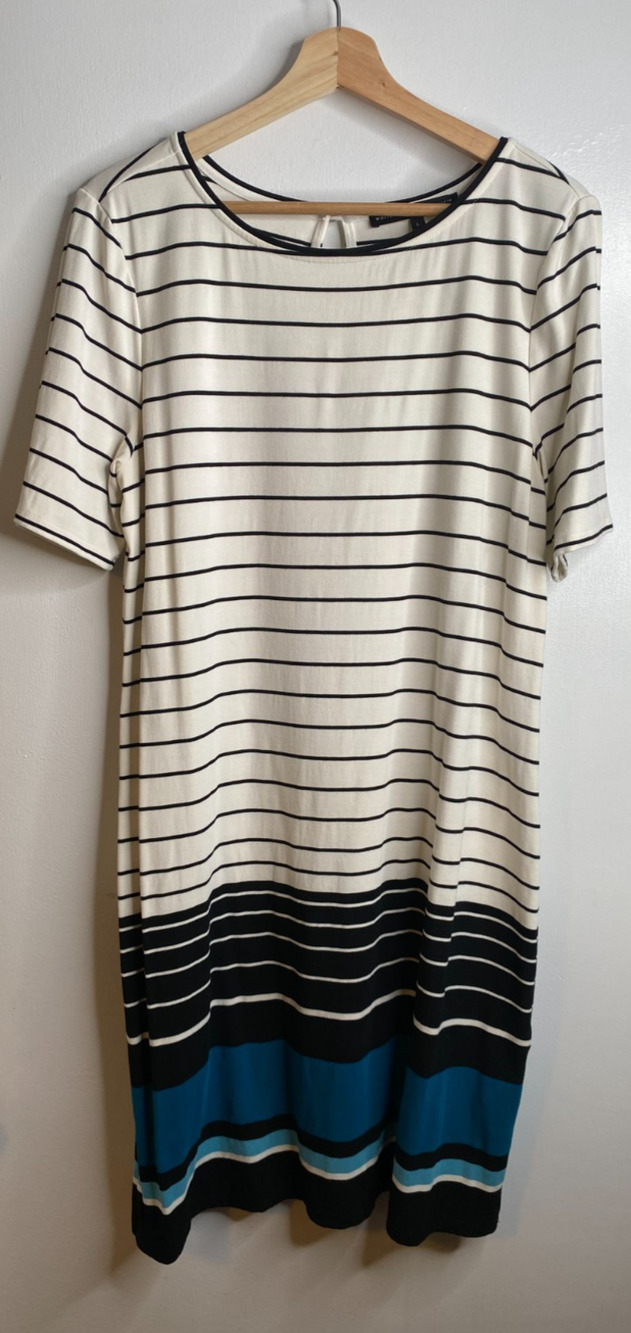 WHBM White House Black Market Striped T-Shirt Dress Blue Black Size L